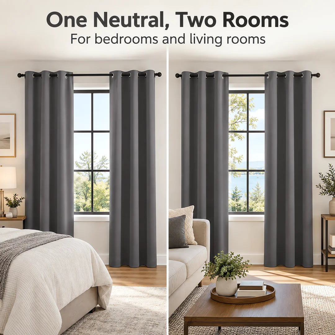82X54 In Modern double Layer Curtains Set White Sheer And Dark Grey Blackout for Bedroom Living Room