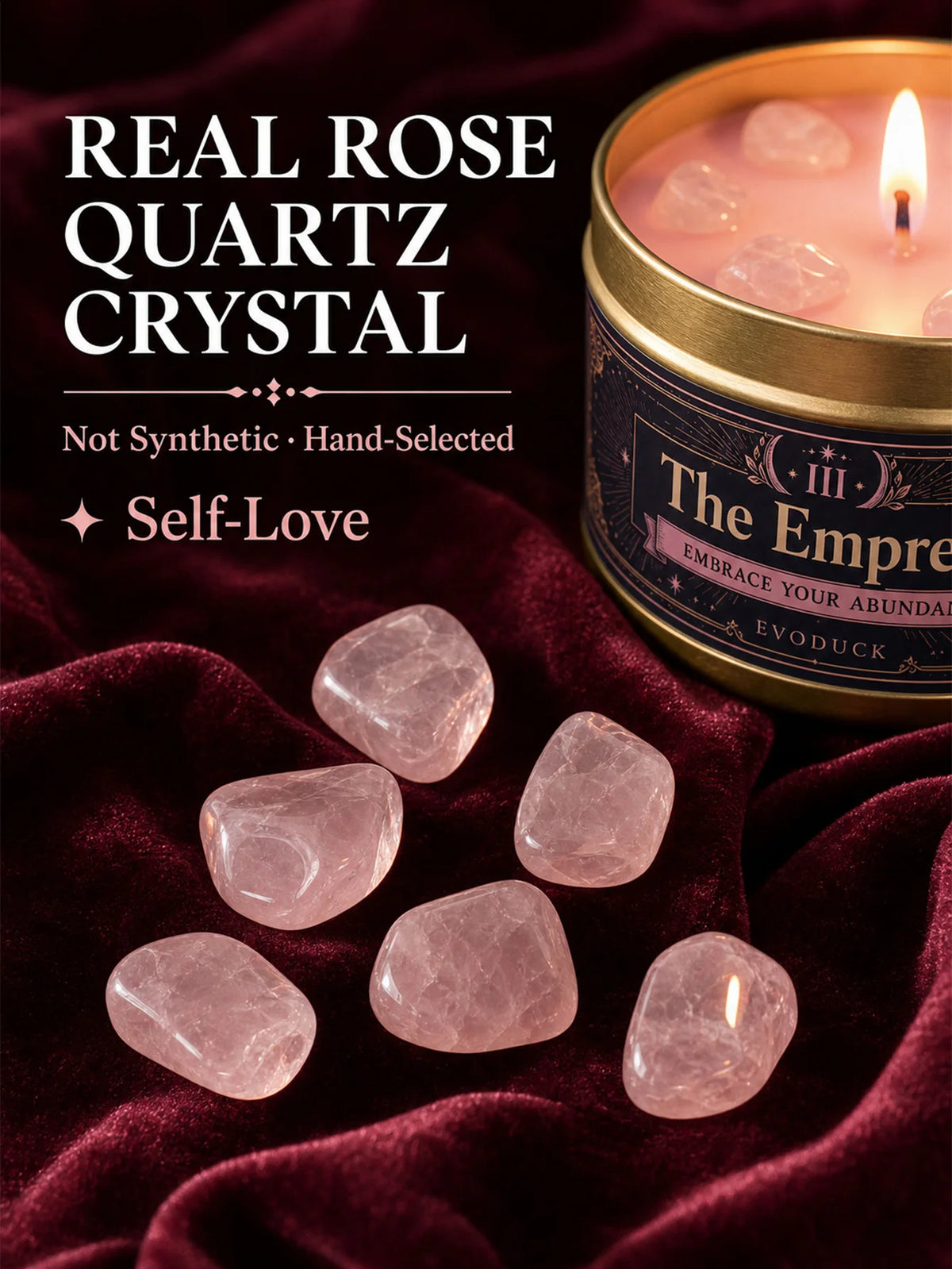 The Empress Tarot Candle, Rose Geranium Scented Candle with Rose Quartz Crystal Stones, For Meditation, 3/2/1 Sets.....