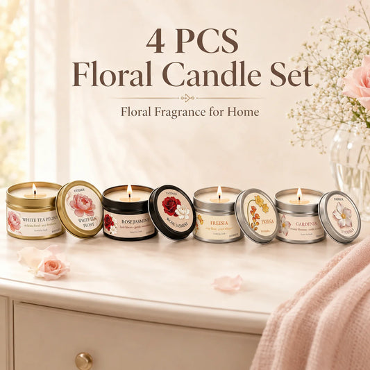 2Pcs Floral Scented Candle Set with White Tea Peony, Rose Jasmine, Freesia and Gardenia Fragrances, Natural Soy Wax,