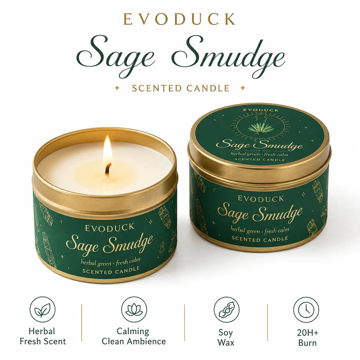 4 Pack Candle Set 2 Sage Smudge 2 Palo Santo Soy Wax Scented Candles in Gold Travel Tin 20H+ Burn......