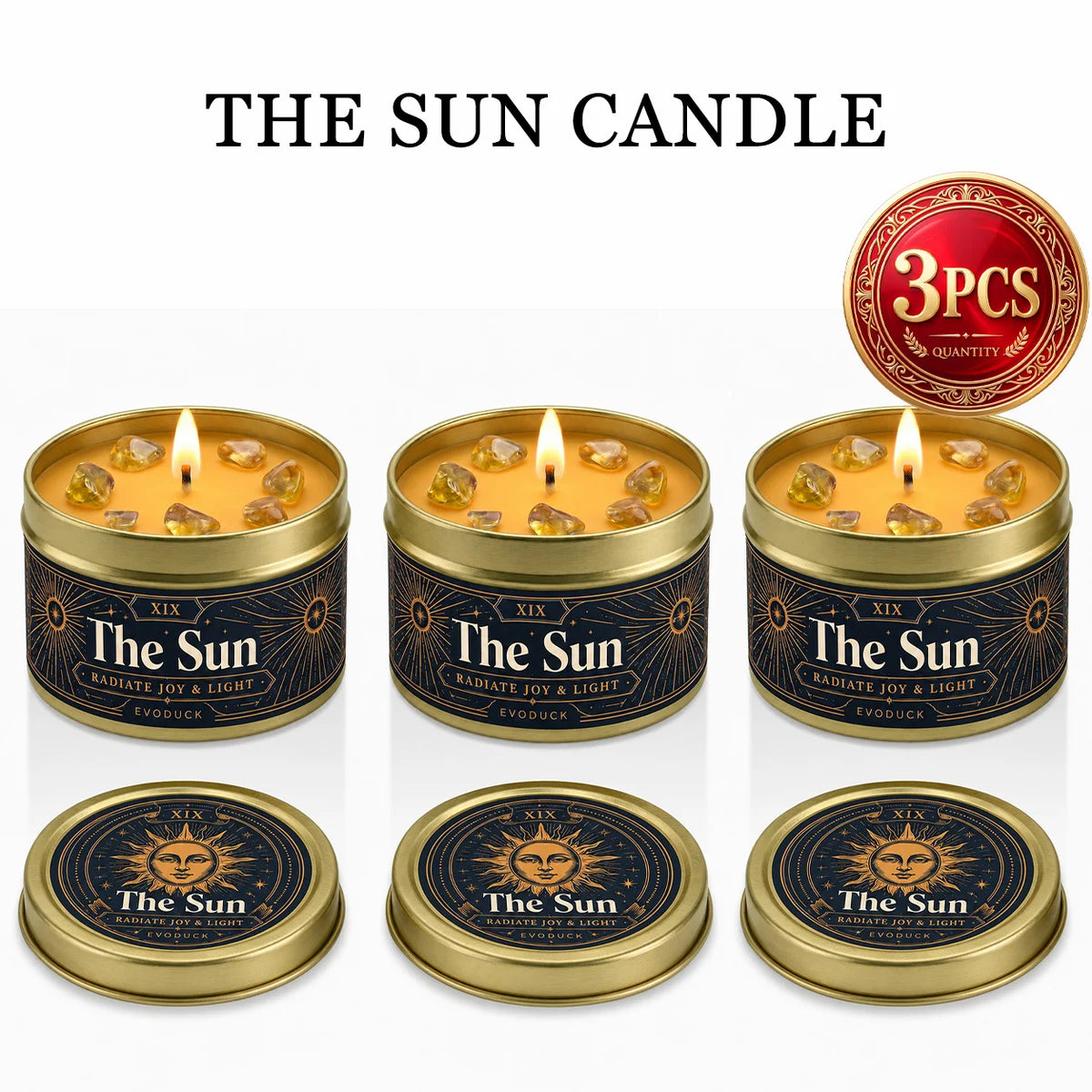 The Chariot Tarot Candle with Real Citrine Crystal Stones, Yellow Wax Scented Gold Tin Candle, for Meditation, Success Motivation, 3 Oz.....