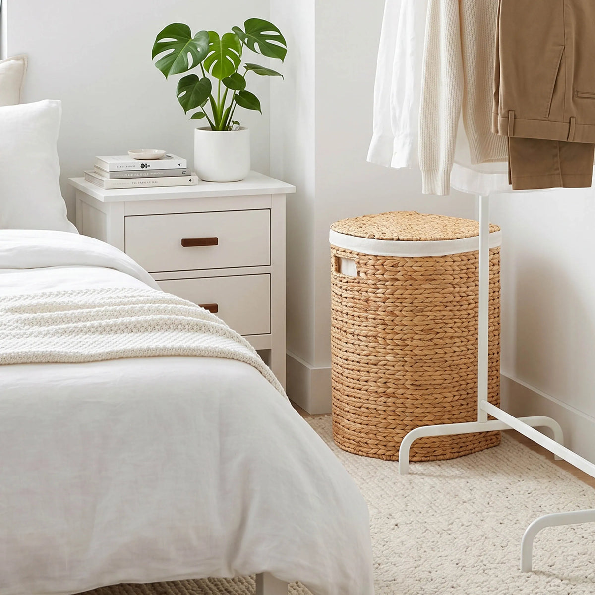 Water Hyacinth Woven Wicker Half‑Circle Laundry Hamper, Anti‑Mildew, 16.9×13.8×20.5 Inch