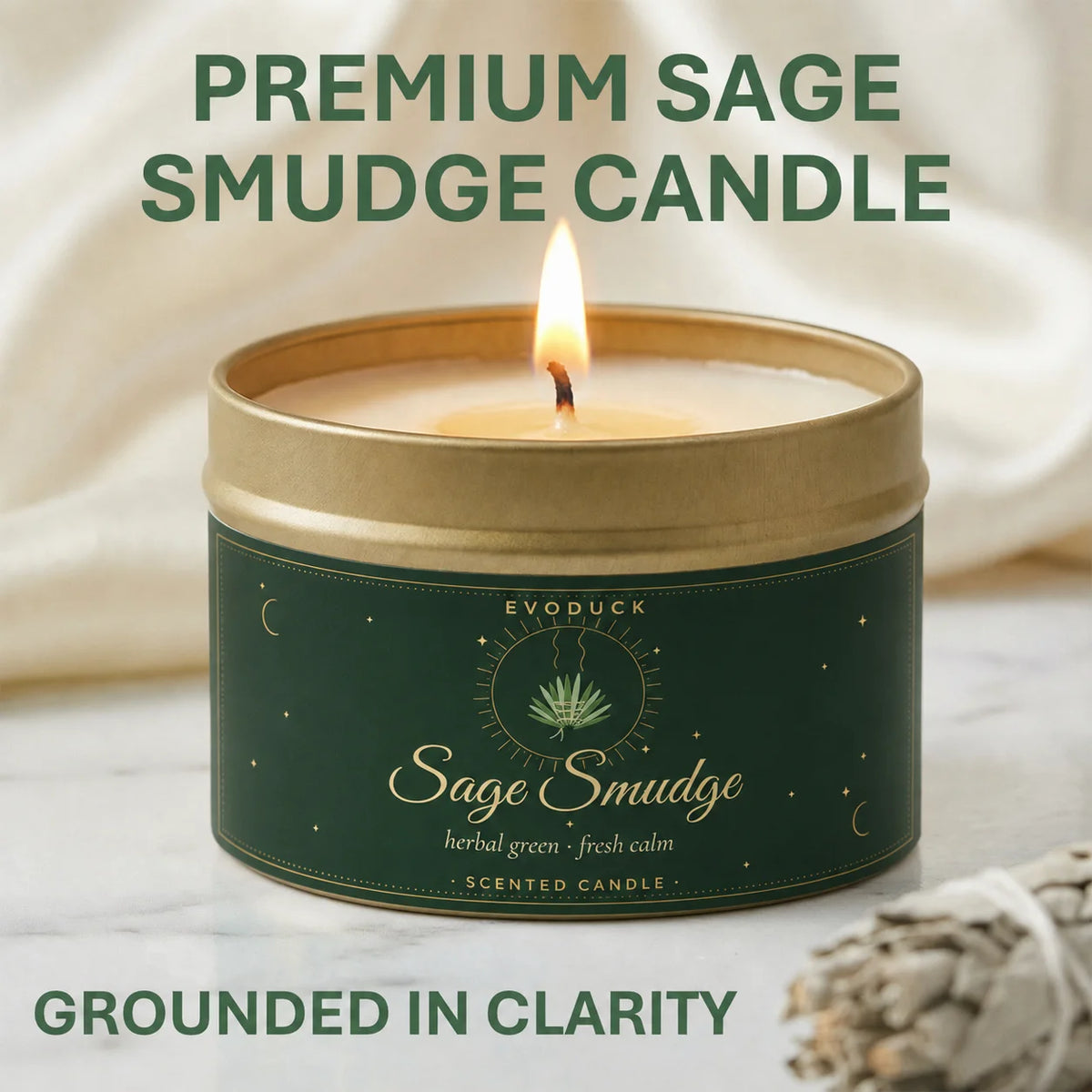 4 Pack Candle Set 2 Sage Smudge 2 Palo Santo Soy Wax Scented Candles in Gold Travel Tin 20H+ Burn......