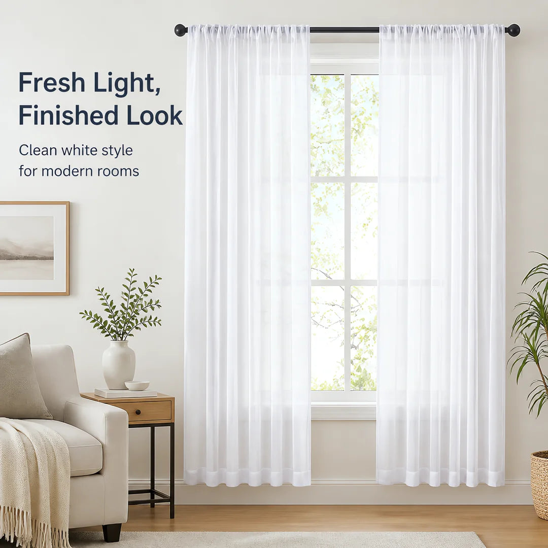 82X54 In Modern double Layer Curtains Set White Sheer And Dark Grey Blackout for Bedroom Living Room