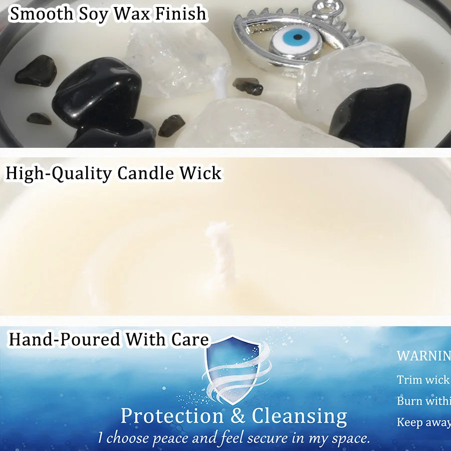 3/2/1Pcs. Protection & Cleansing Scented Candle Set, White Sage & Frankincense Scented Soy Candles with Black Tourmaline & Evil Eye Charm, Negative Energy Clearing 3 Oz. Each 10 Different