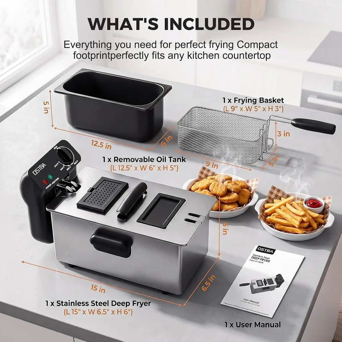 Electric Deep Fryer with Basket, 3.2QT Stainless Steel...