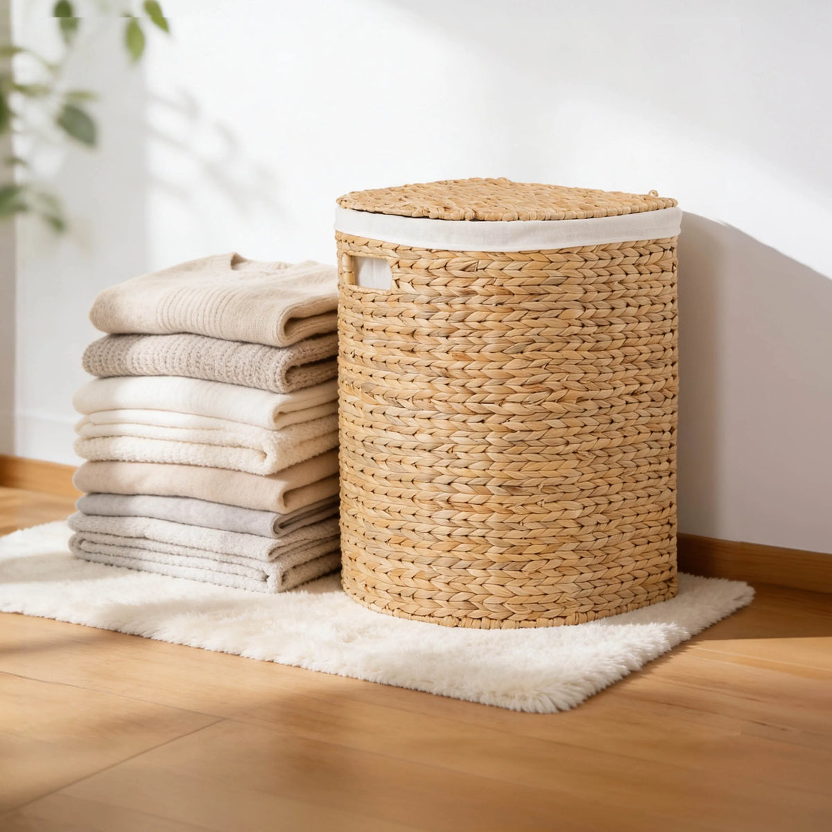 Water Hyacinth Woven Wicker Half‑Circle Laundry Hamper, Anti‑Mildew, 16.9×13.8×20.5 Inch