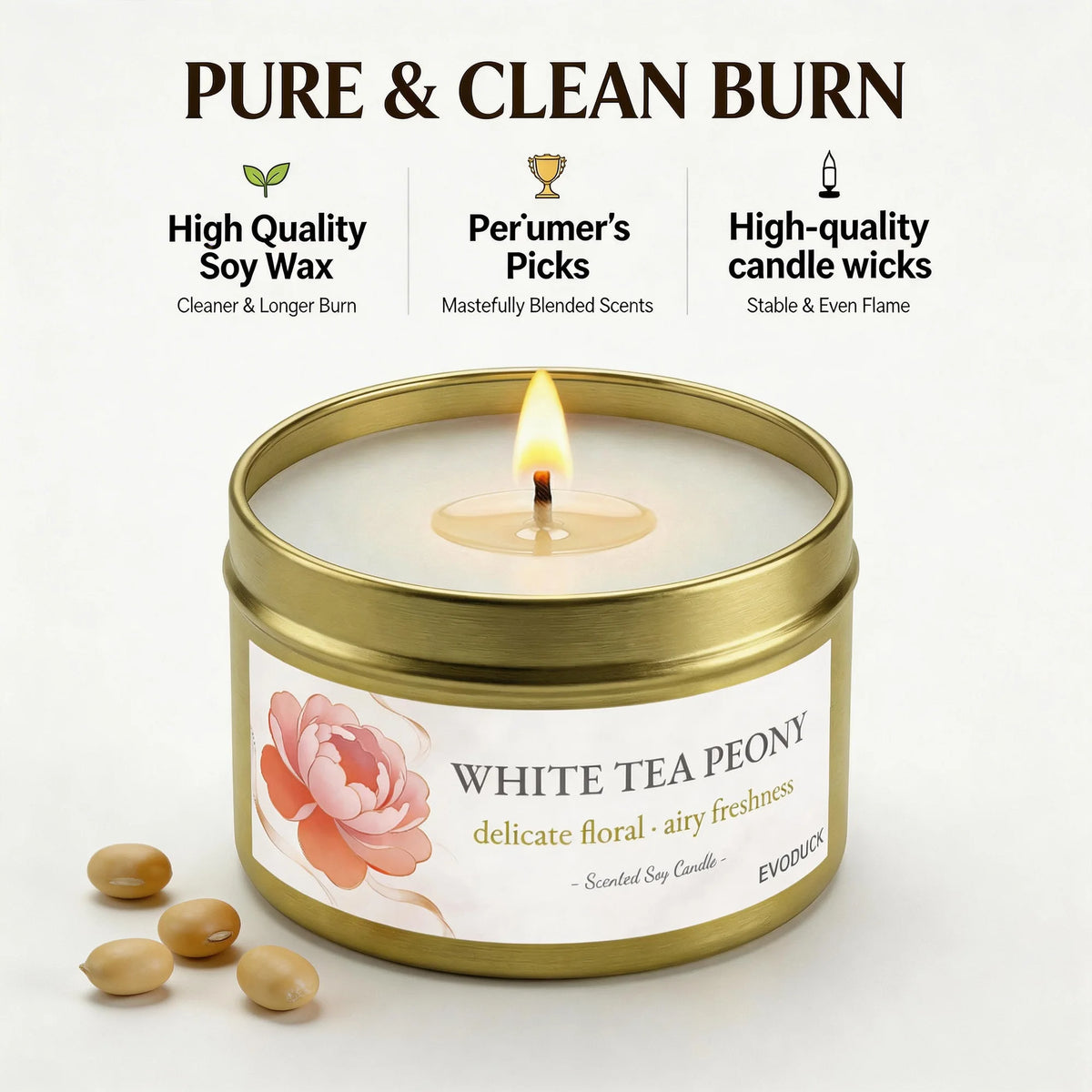 2Pcs Floral Scented Candle Set with White Tea Peony, Rose Jasmine, Freesia and Gardenia Fragrances, Natural Soy Wax,