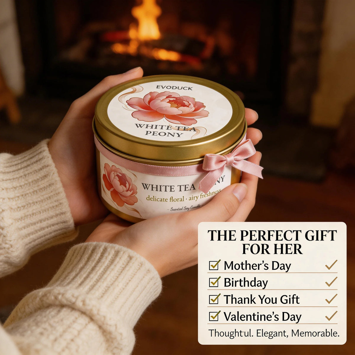2Pcs Floral Scented Candle Set with White Tea Peony, Rose Jasmine, Freesia and Gardenia Fragrances, Natural Soy Wax,