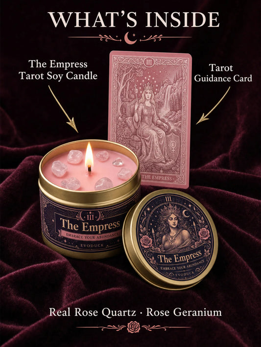 The Empress Tarot Candle, Rose Geranium Scented Candle with Rose Quartz Crystal Stones, For Meditation, 3/2/1 Sets.....
