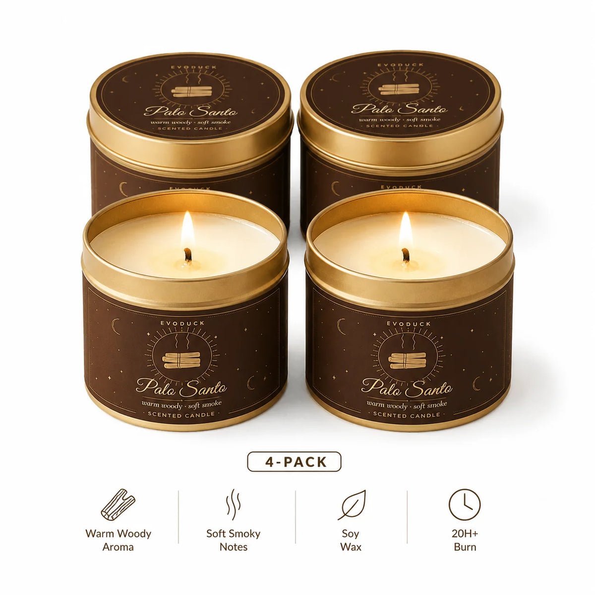 4 Pack Candle Set 2 Sage Smudge 2 Palo Santo Soy Wax Scented Candles in Gold Travel Tin 20H+ Burn......