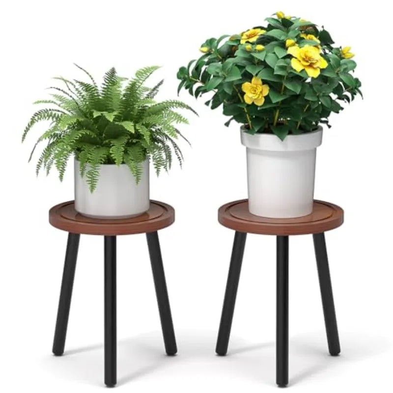 Set Of 2 Wooden Plant Stands, 16.7" Tall Plant Stand Indoor, Outdoor, Plant Stool....