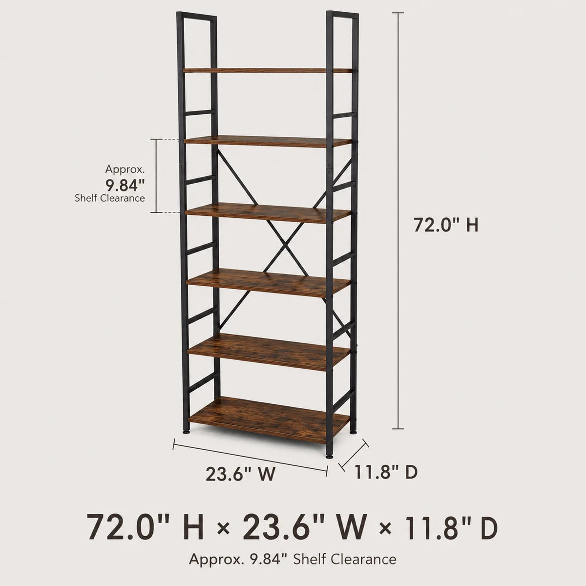 Rustic Brown Engineered Wood and Black Metal Bookcase, Freestanding....
