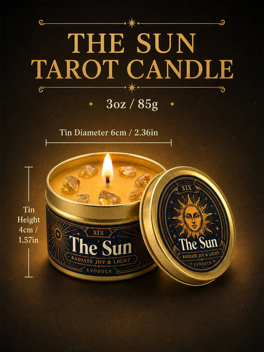 The Chariot Tarot Candle with Real Citrine Crystal Stones, Yellow Wax Scented Gold Tin Candle, for Meditation, Success Motivation, 3 Oz.....