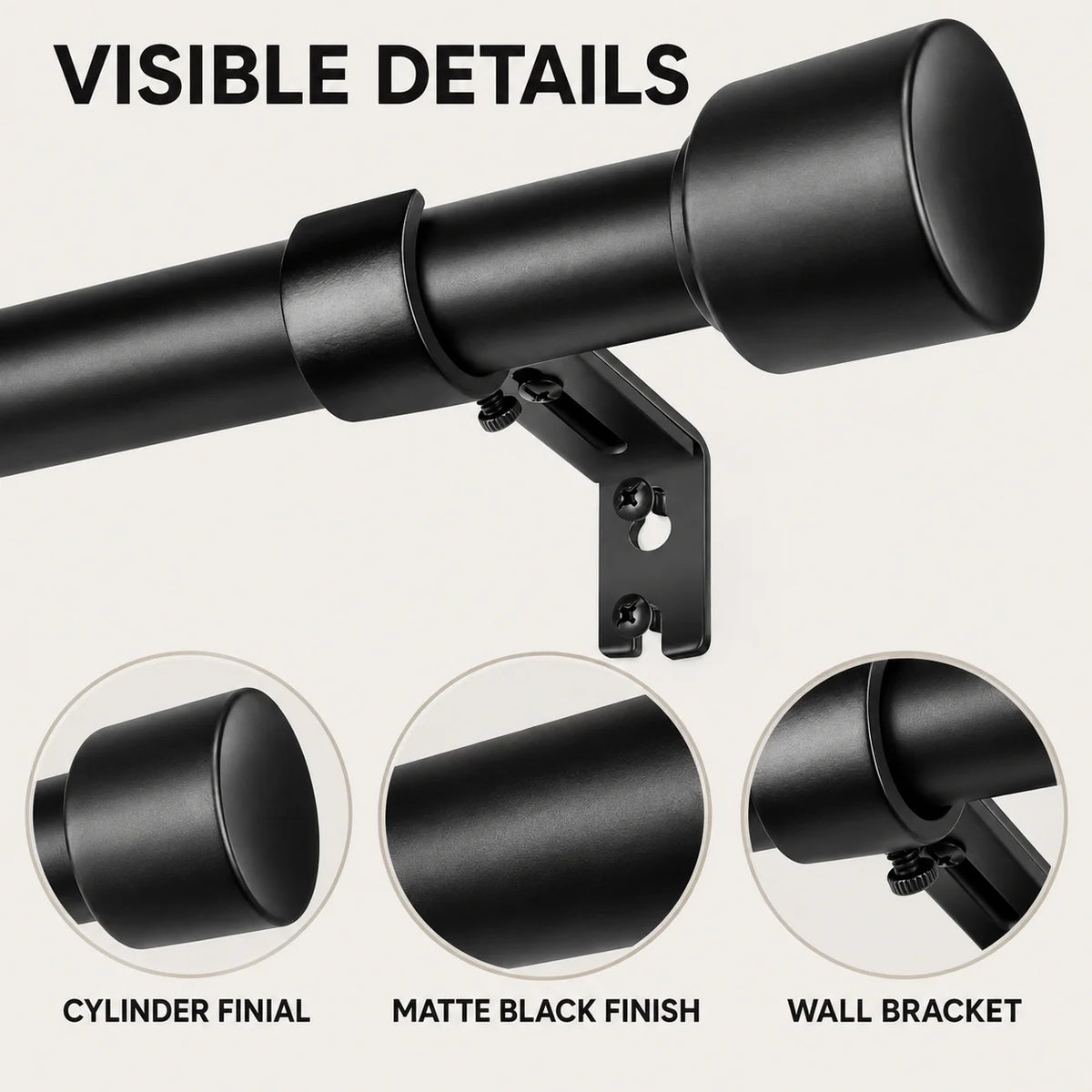 Black Telescopic Curtain Rod Set, With Metal Brackets, Adjustable, Window Home Decor