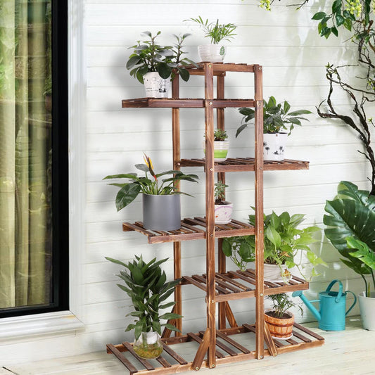 6 Tier Wooden Plant Stand Carbonized Wood ....