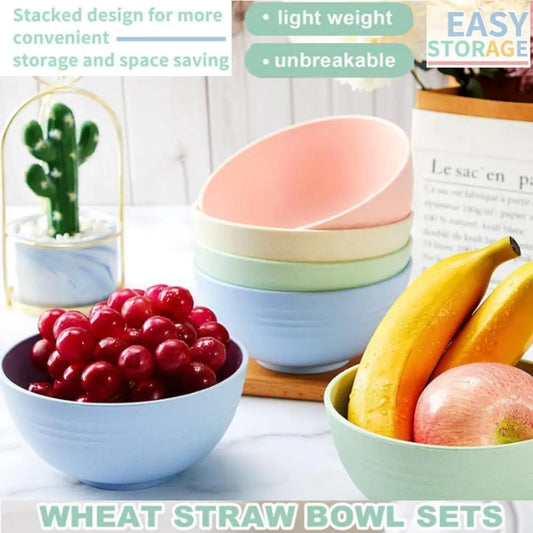 Durable 24 oz Bamboo Bowls - Reusable, Dishwasher and Microwave Safe - Kids' Set for Soup, Salad, Rice, and Desserts - BPA Free,