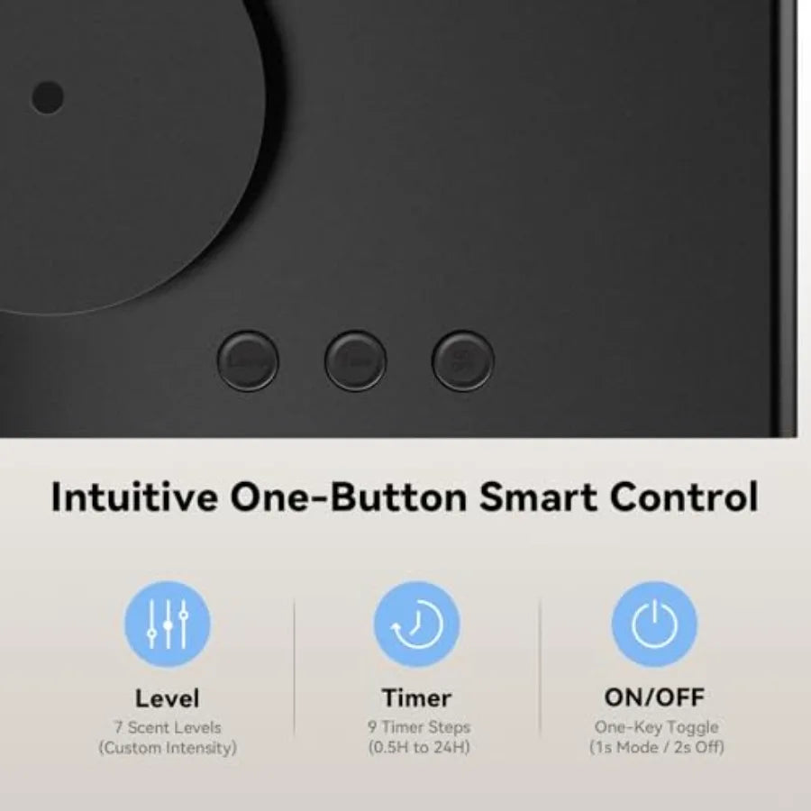 Smart waterless diffuser for large rooms, black ABS plastic, 2000 sq. ft coverage, with clock......