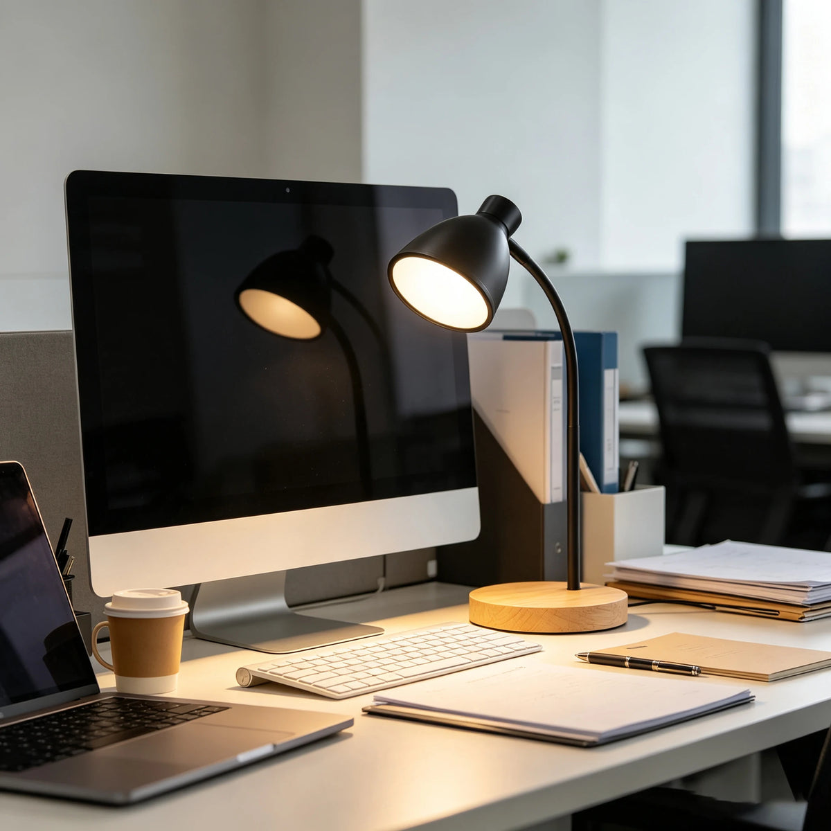 Desk Lamp ,Dimmable, with Flexible Gooseneck Black Metal Shade & Wooden Base USB Powered