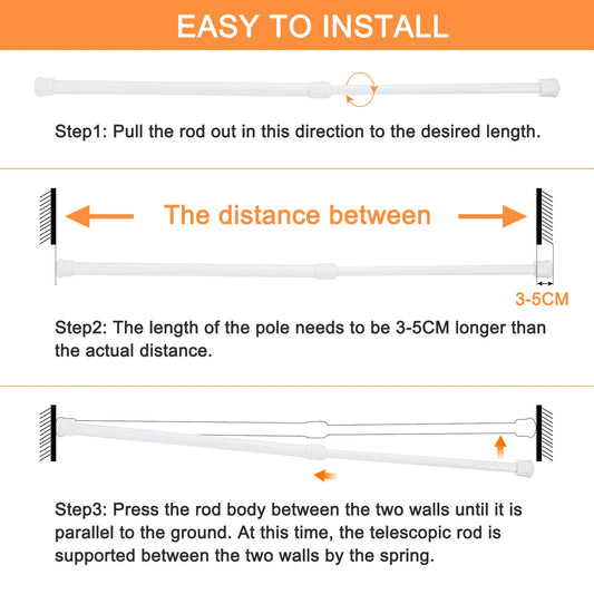 Tension Curtain Rod Adjustable White No Drilling Expandable, 9 Sizes....