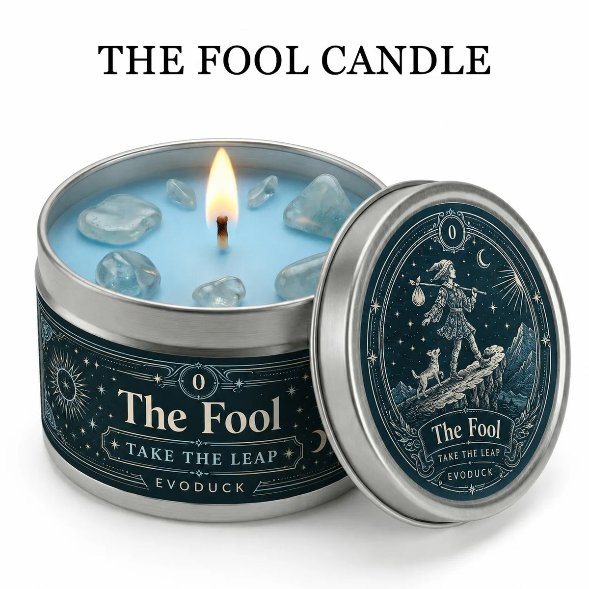 The Fool Tarot Candle, Bergamot & White Blossom Scented Candle3 Oz., with Clear Crystal Stones, Candle for Meditation, New Beginnings, 3/2/1 Sets...