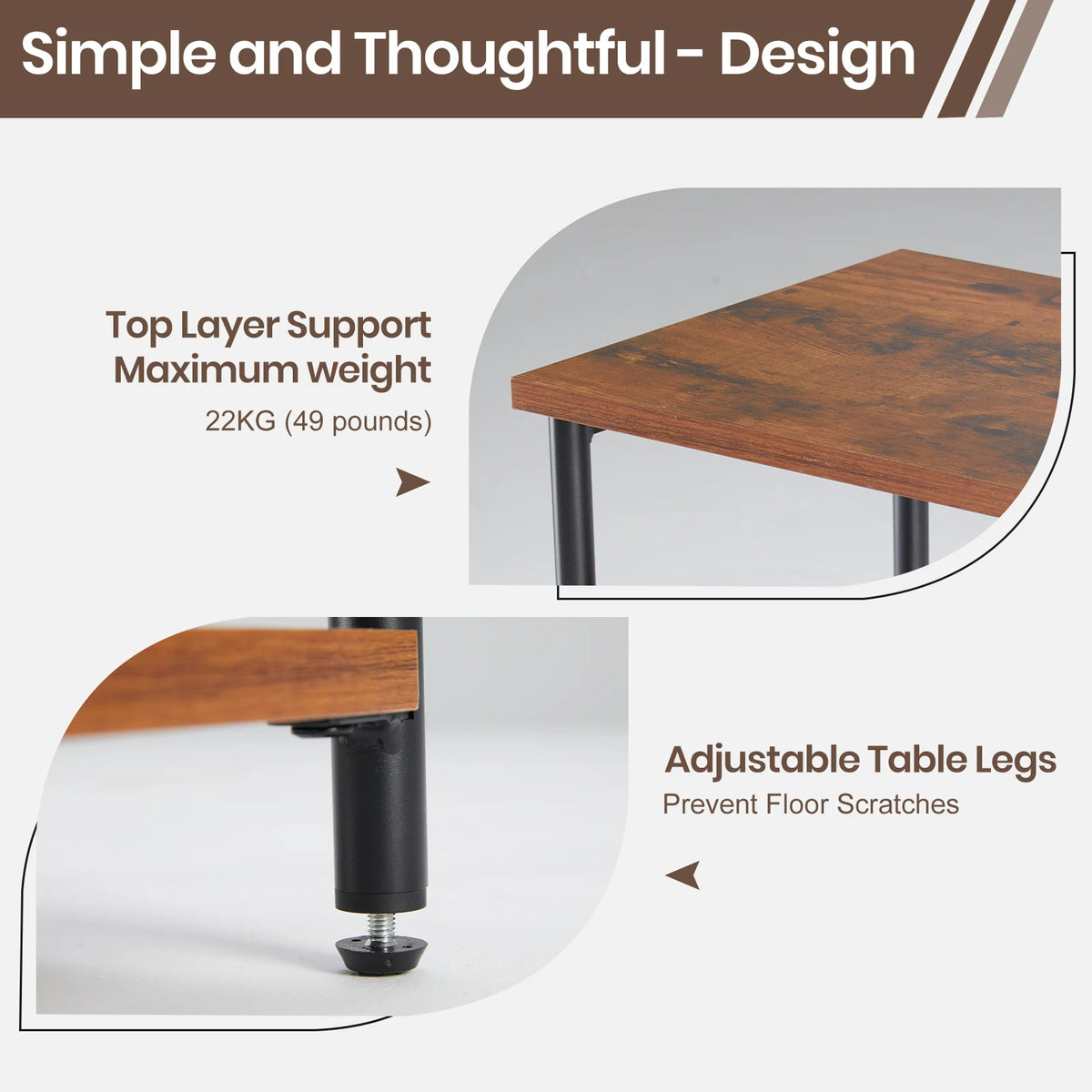JHK 2/3-Tier End Tables with Adjustable Feet Steel Frame