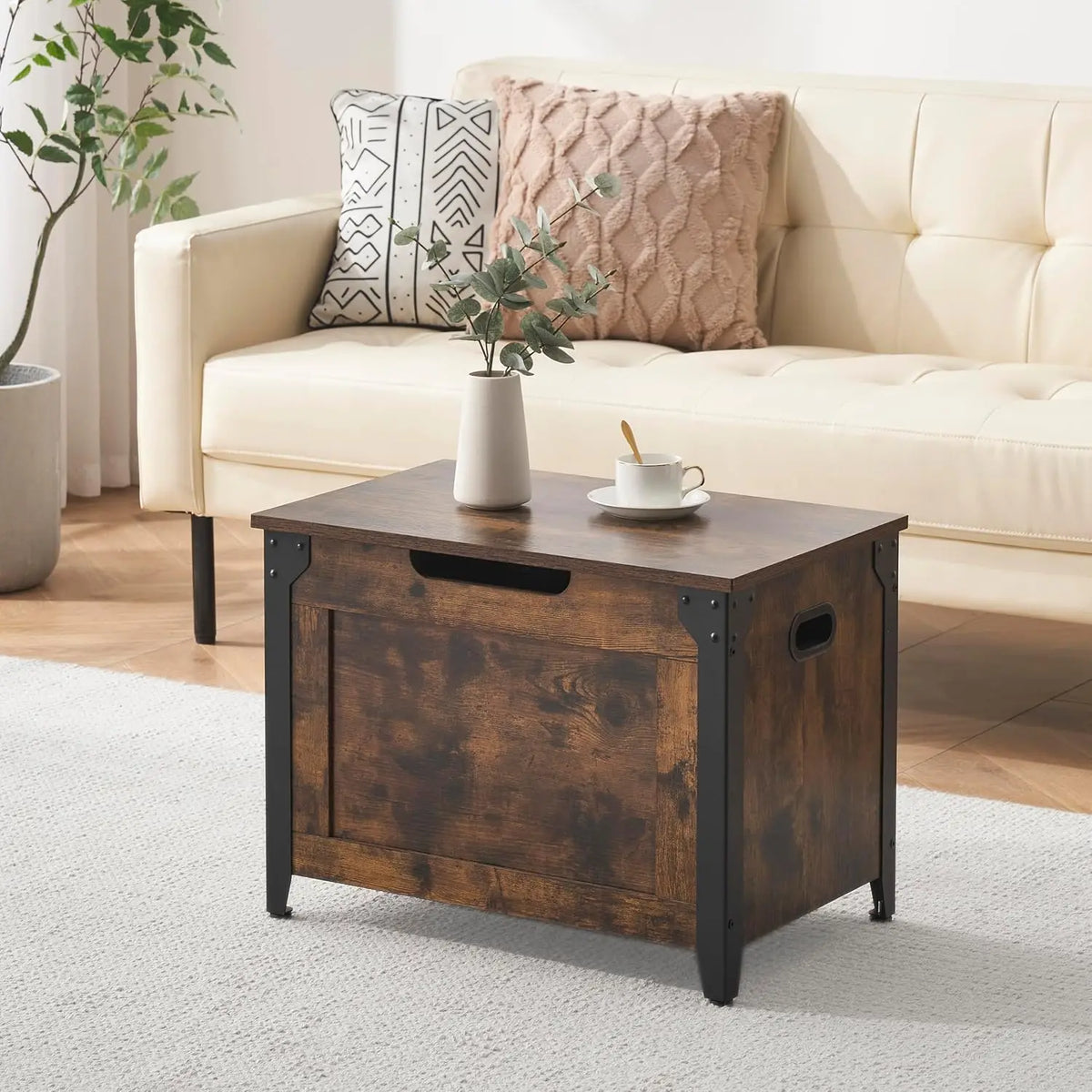 Wooden Storage Trunk with Metal Frame 300lb Weight Capacity