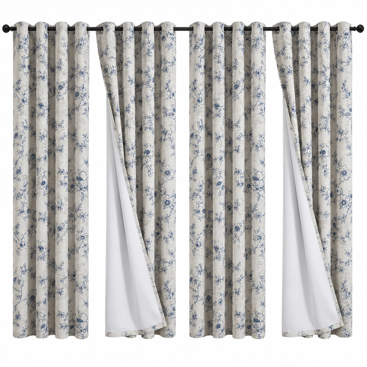 4 Panels, 4color Set Floral Print Blackout Curtains, Grommet Eyelet Energy, 4Sizes