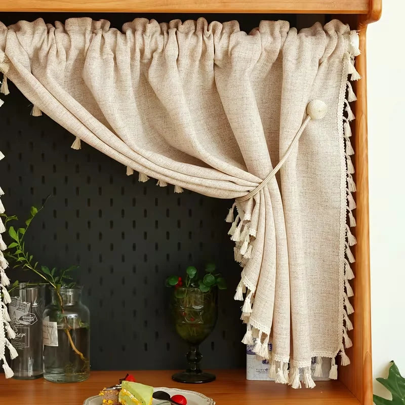 Beige Pinkish Curtains 30 inch Width 2 Panels, Sheer with Tassel for Kitchen Window Curtains, 2 Sizes