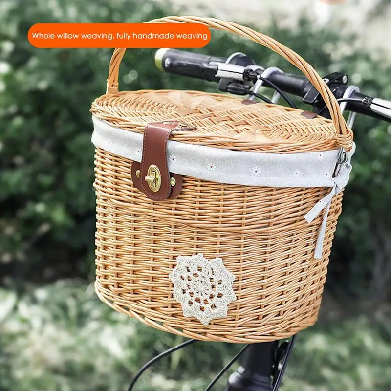 Wicker Bicycle Basket Handlebar For Bicycle With Liner And Cover