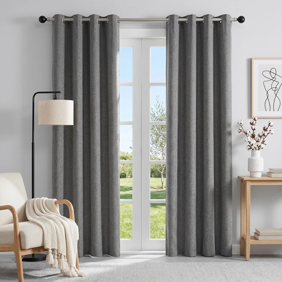 4 Colors, 2pcs Blackout Curtains, Grommet Top ,4 Sizes, Noise Reduction, for Bedrooms, Living Rooms, Dining Rooms