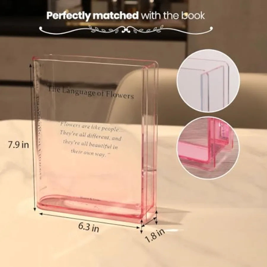 Book Vase, Acrylic Clear Book-Shaped Flower Vase Simplicity