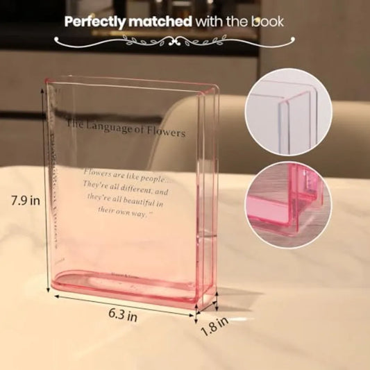Book Vase, Acrylic Clear Book-Shaped Flower Vase Simplicity