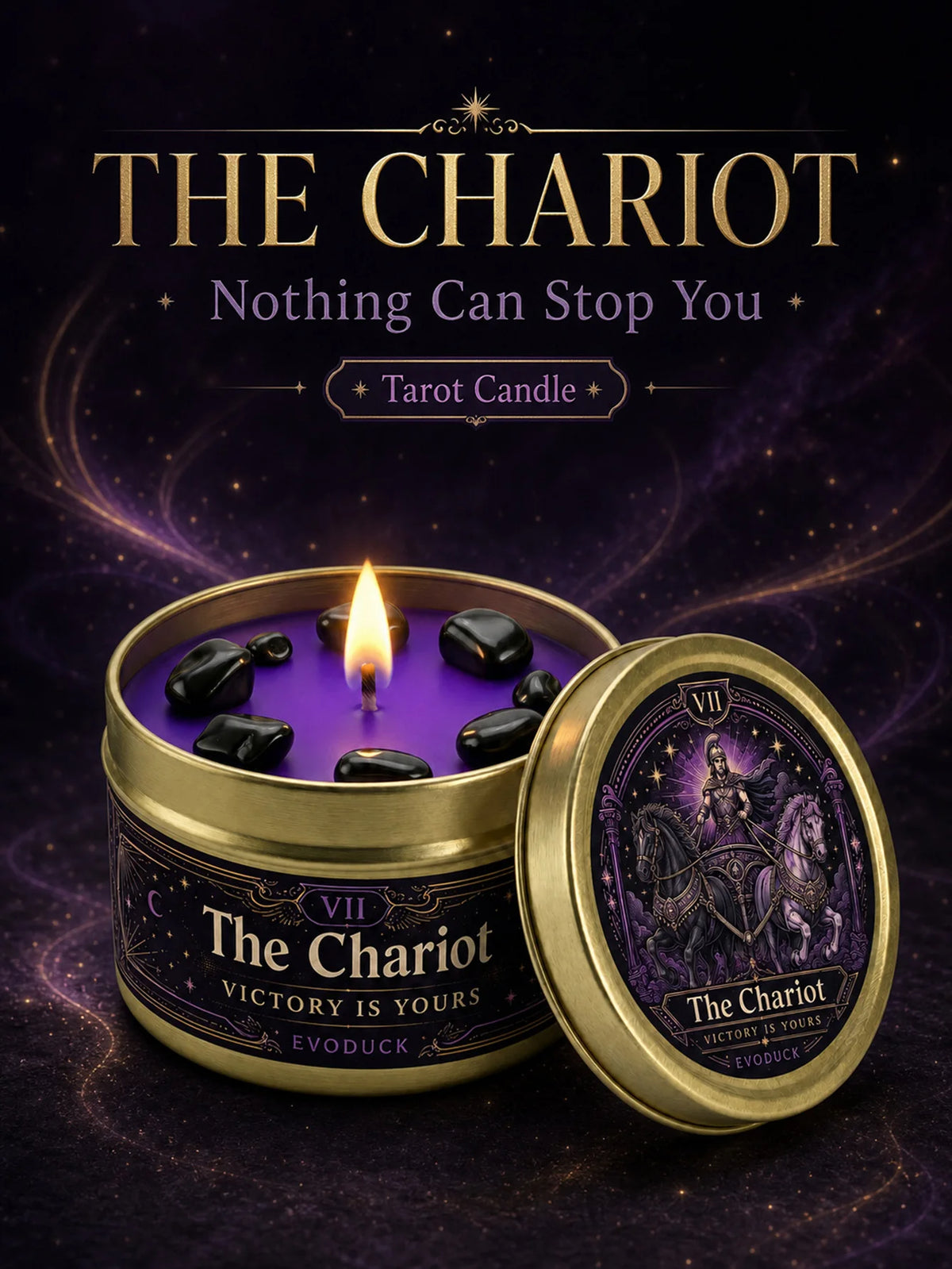 3/2/1 Sets, The Chariot Tarot Candle with Black Crystal Stones, Purple Wax Scented for Meditation, 3 Oz....