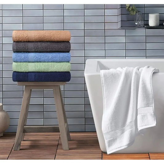 6-Pack Cotton Bath Towels Set: Quick Dry, Absorbent, Lightweight, 27x54 - Beige, White, Grey, Sky Blue, Sage Green, Navy......