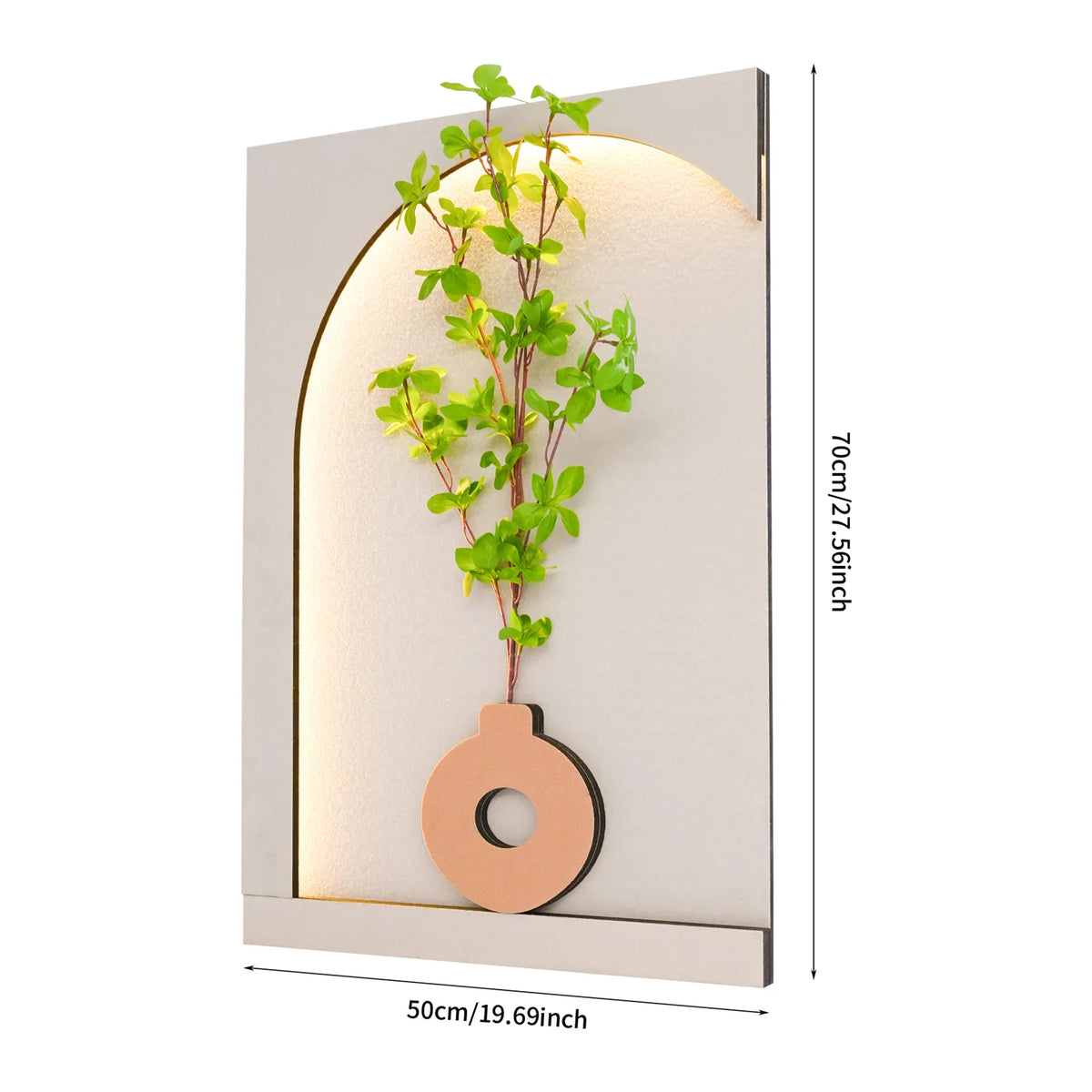 Wall-Mounted Sandstone Wall Art with LED Light & Simulated Plant, Handcrafted 50x70cm 3-Level Dimming Remote Control...