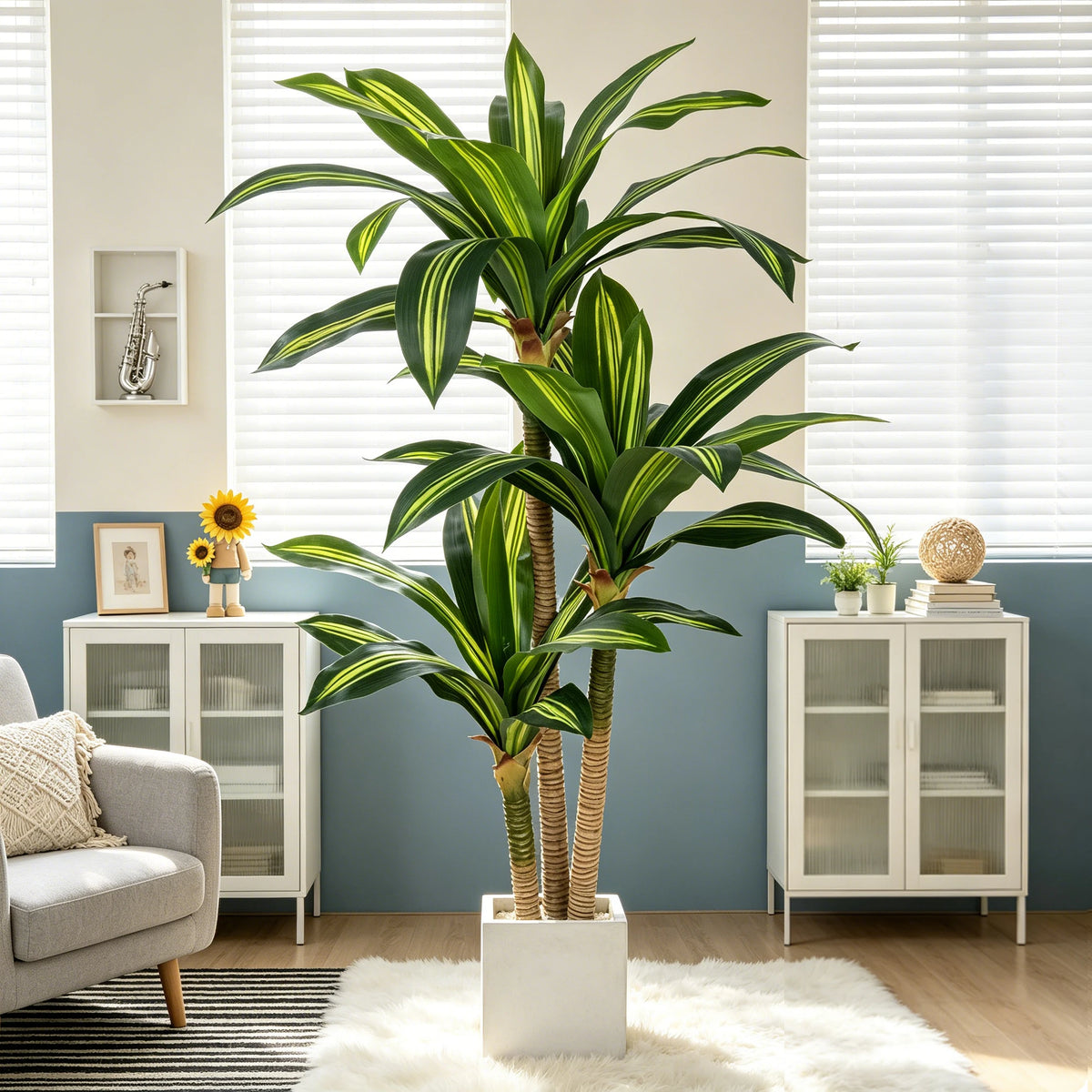 4ft/5ft/6ft Artificial Dracaena Tree in Pot - Realistic Tropical Plant with Easy Assembly,