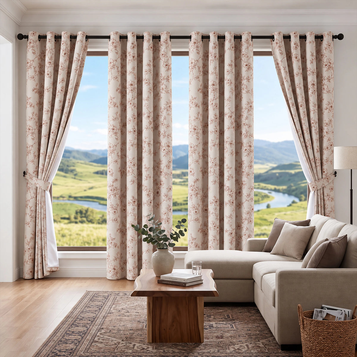 1 Color 4 Panels Elegant Red Small Flower Blackout Curtains,4 Sizes White Back Coating, Grommet Top Drapes.....