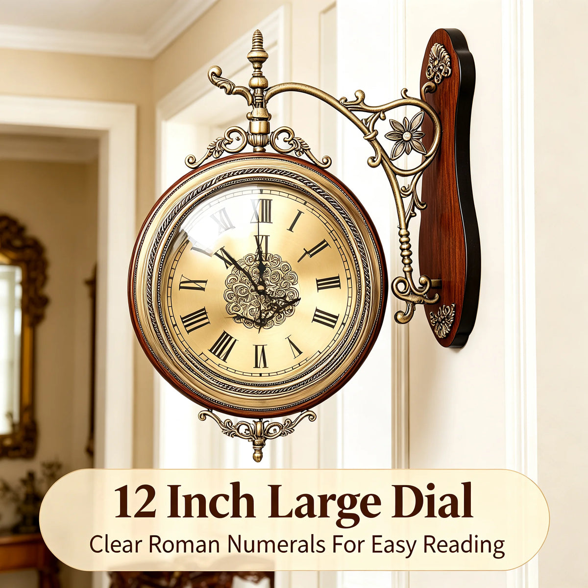 Double-Sided Wall Clock Vintage Style, 12-inch 360° Rotation, AA Battery Needed....