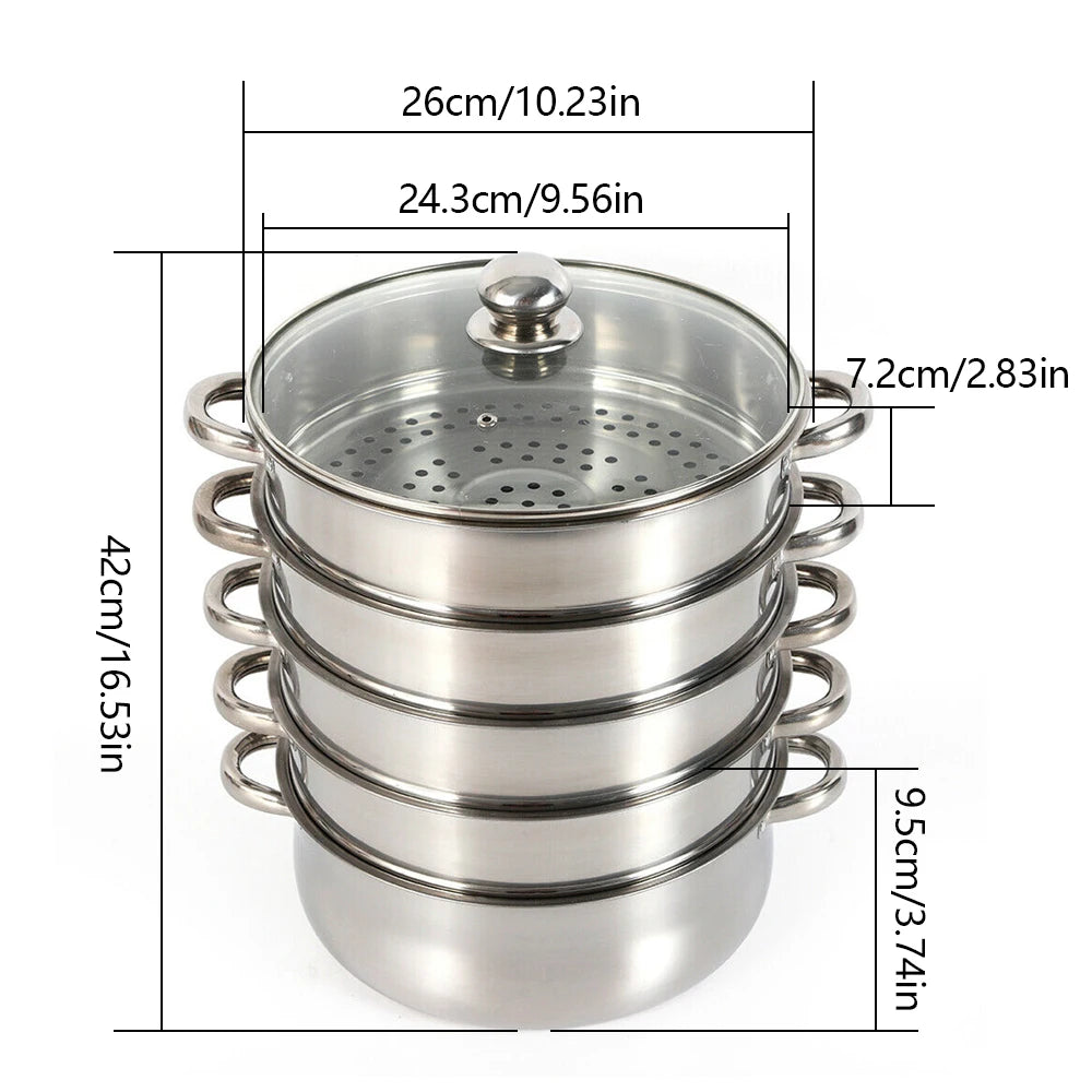 5 Tier 26 / 28 / 30cm Steam Cooker, Stainless Steel....