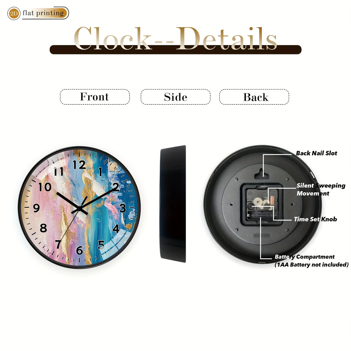 A 10 Inch Plastic Wall Clock - 2D Printed Clock, Abstract Floral Design, AA Batterie Not Included......