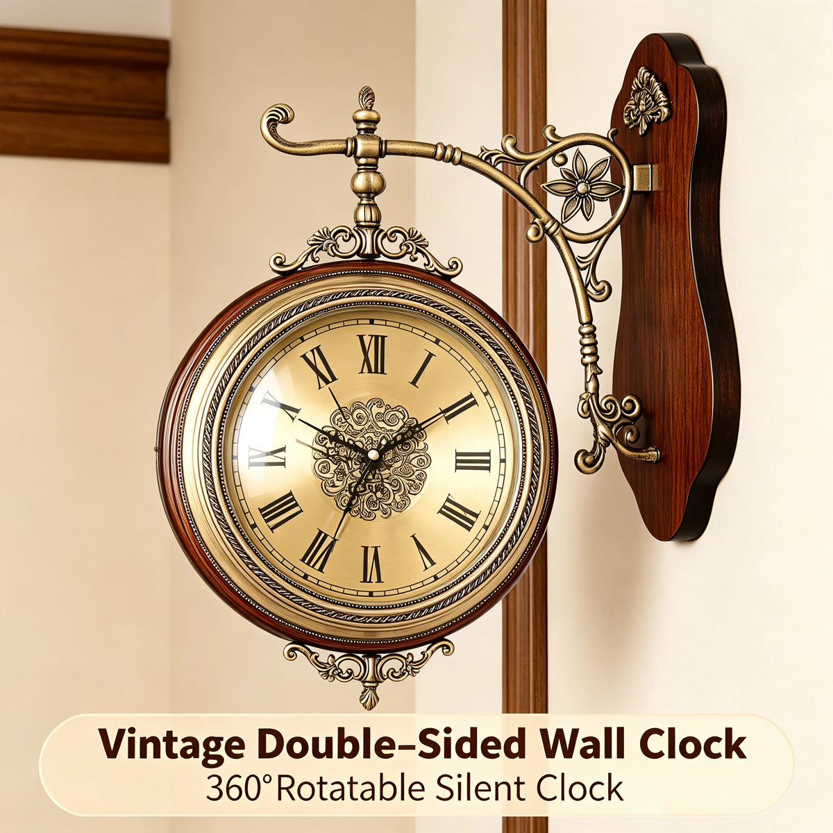 Double-Sided Wall Clock Vintage Style, 12-inch 360° Rotation, AA Battery Needed....