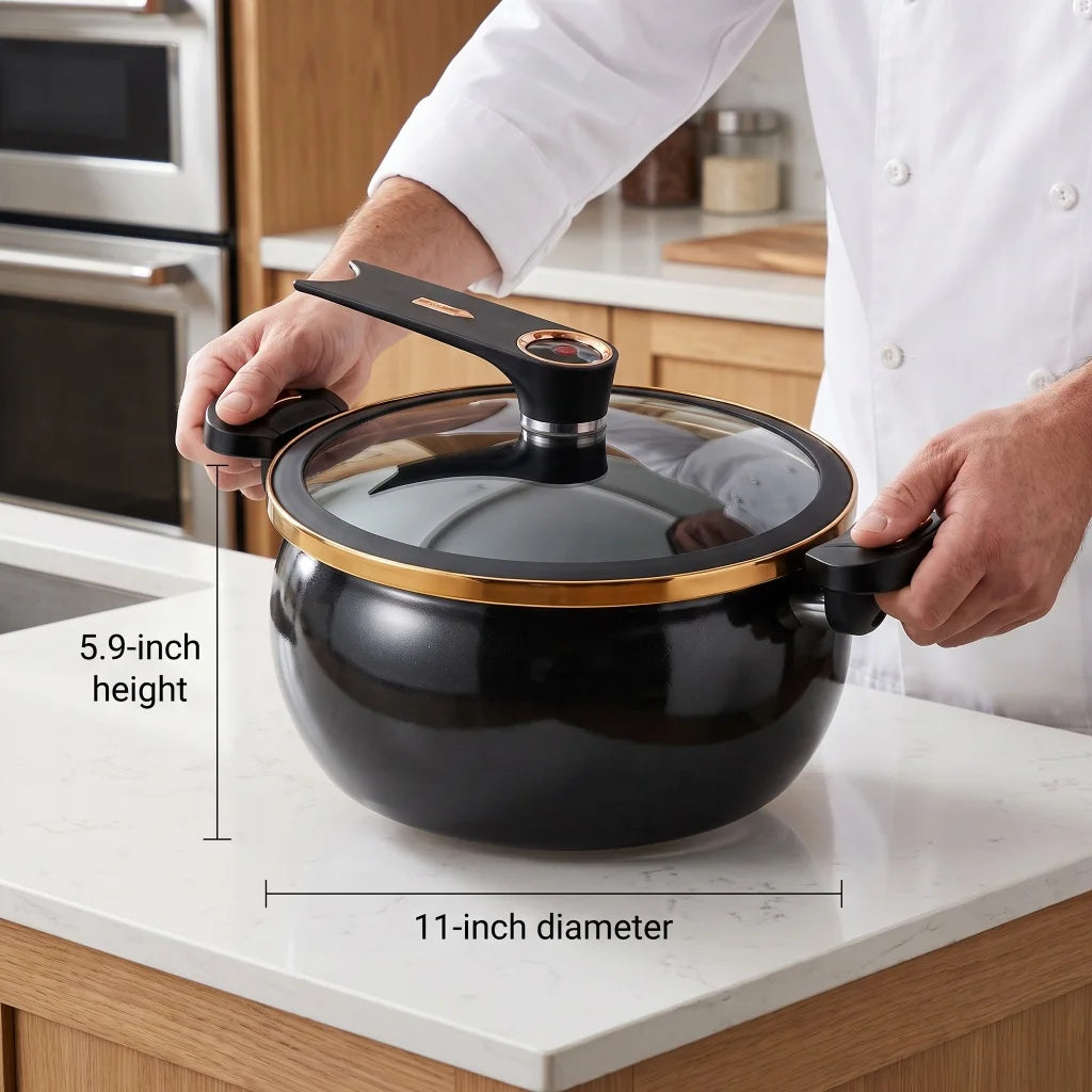 8L Large Black Enamel Micro Pressure Cooker, Non‑Stick, Glass Cover....