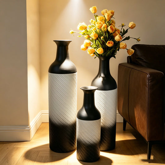 3-Tier Metal Floor Vases Set, Black & White Tall Vases....