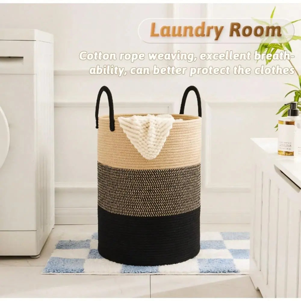 Woven Cotton Rope Laundry Hamper, Or Storage, With Handles...