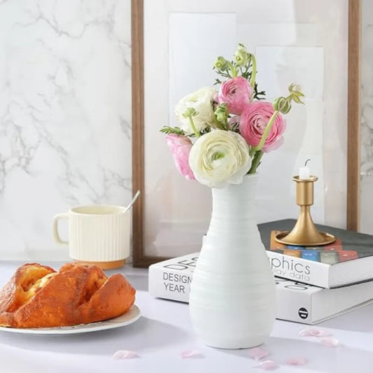 White Plastic Flower Vase, Ceramic-Look