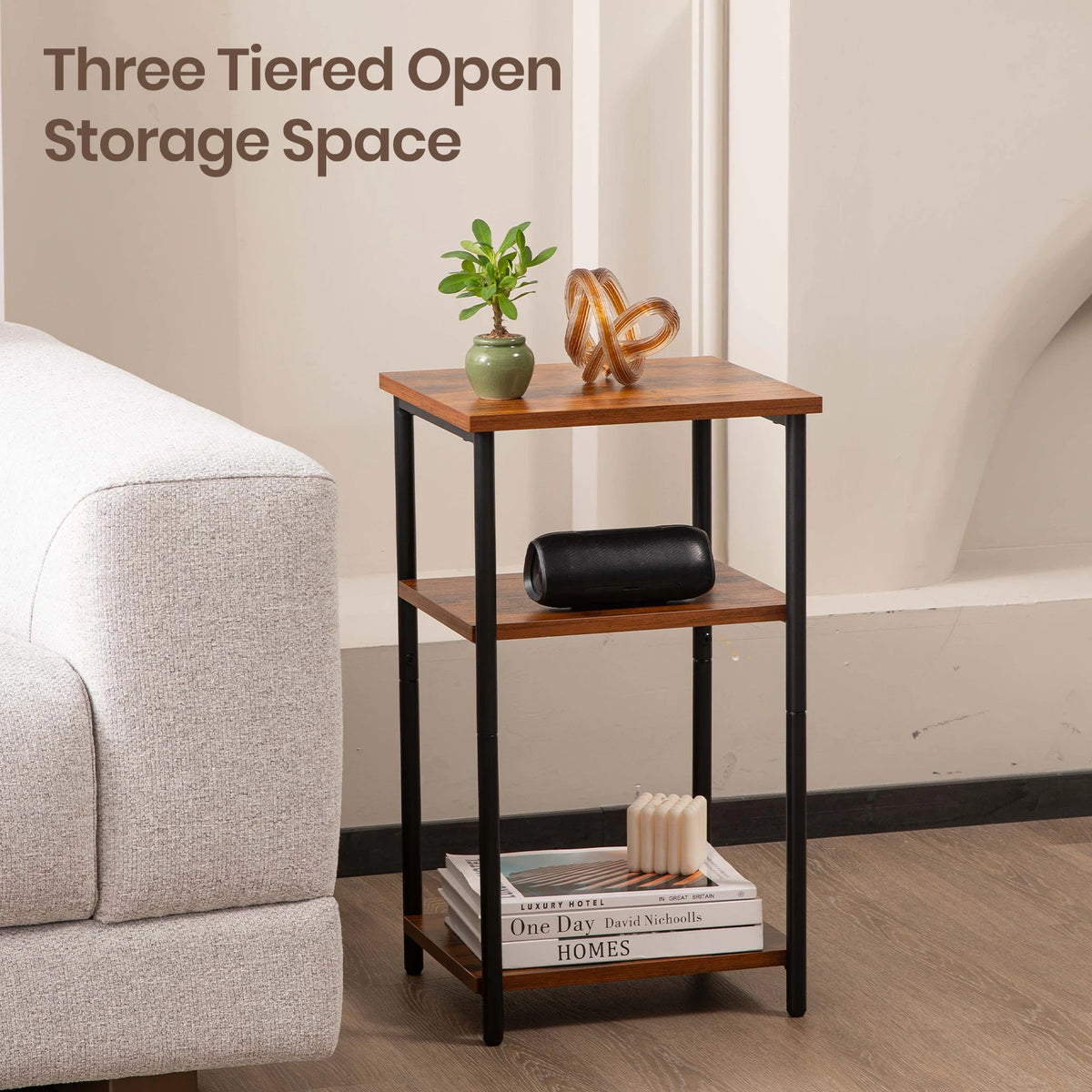 JHK 2/3-Tier End Tables with Adjustable Feet Steel Frame