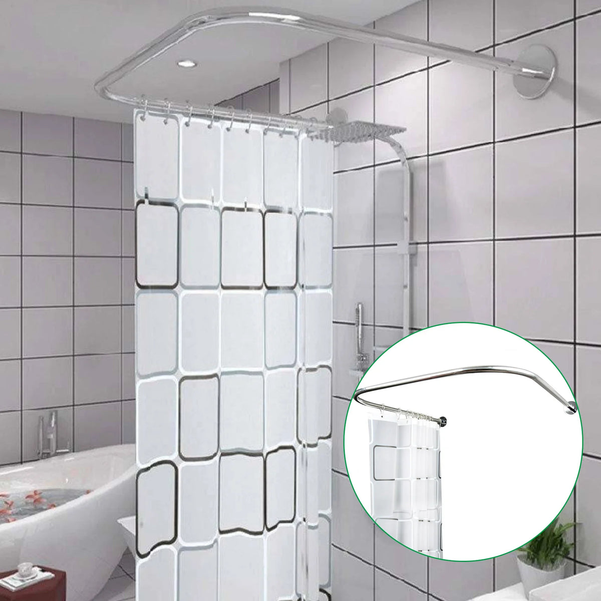 Stainless Steel U-Shaped Shower Curtain Rod Set, Retractable.....