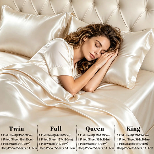 Luxury 100% Bamboo Fiber 100% Satin Silk‑Like Bedding 4‑Piece Set Duvet Cover Fitted Sheet Pillowcase Set, Twin Full Queen King