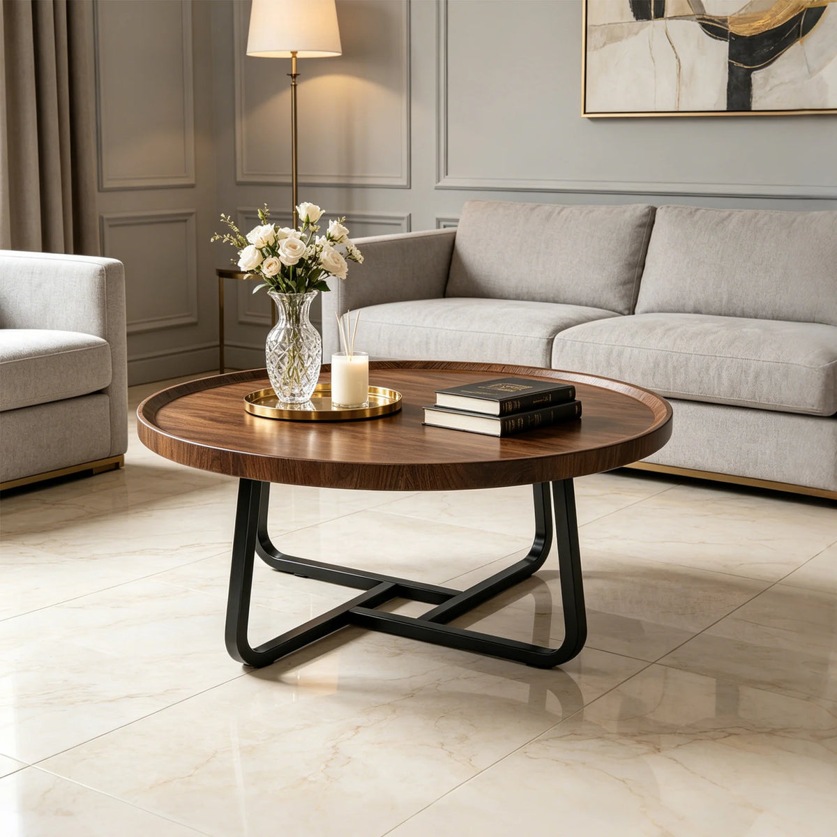 19.7in Minimalist small Round Side Table, With Metal Frame